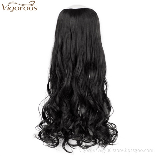 Vigorous Synthetic Hair Extensions Clips in Straight Curly Wavy 1 Piece Set Thick Hairpiece with 4 Clips Natural Black Color